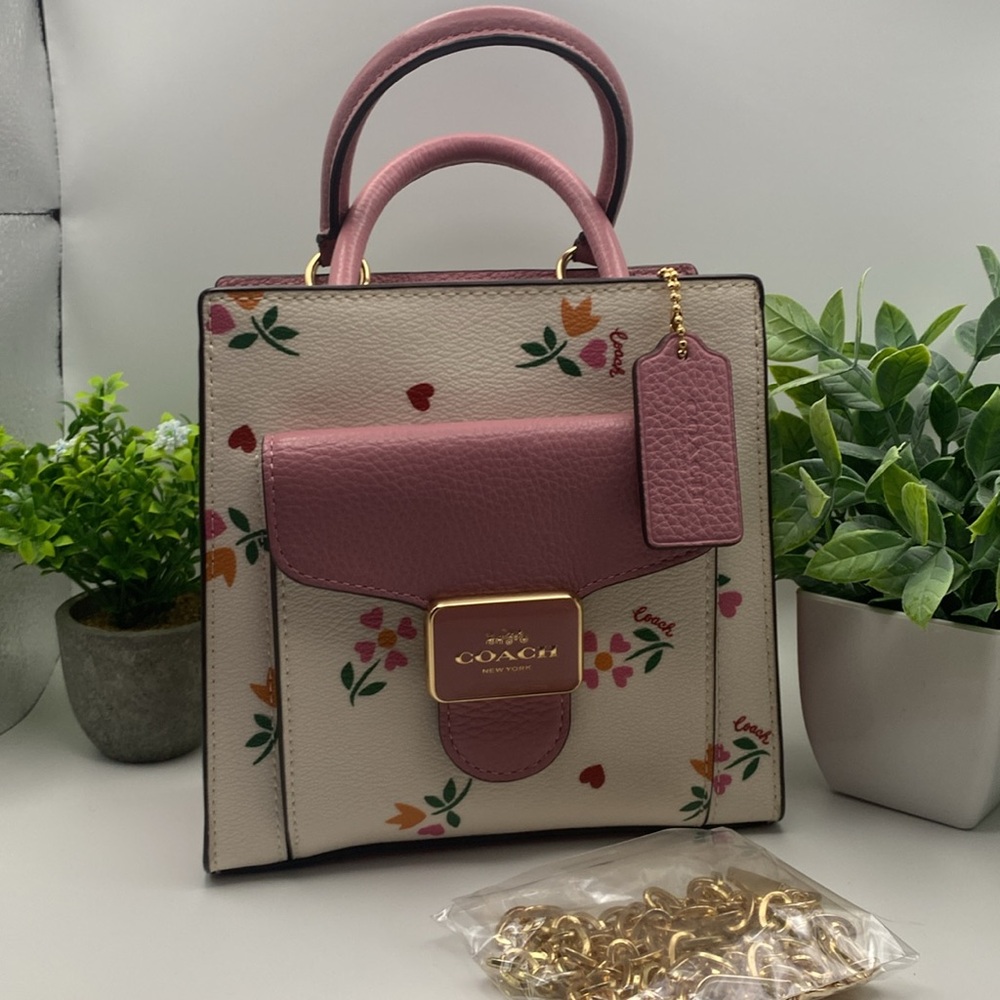 Coach Pink and Cream Floral Mini Pepper Unbranded Chain Included